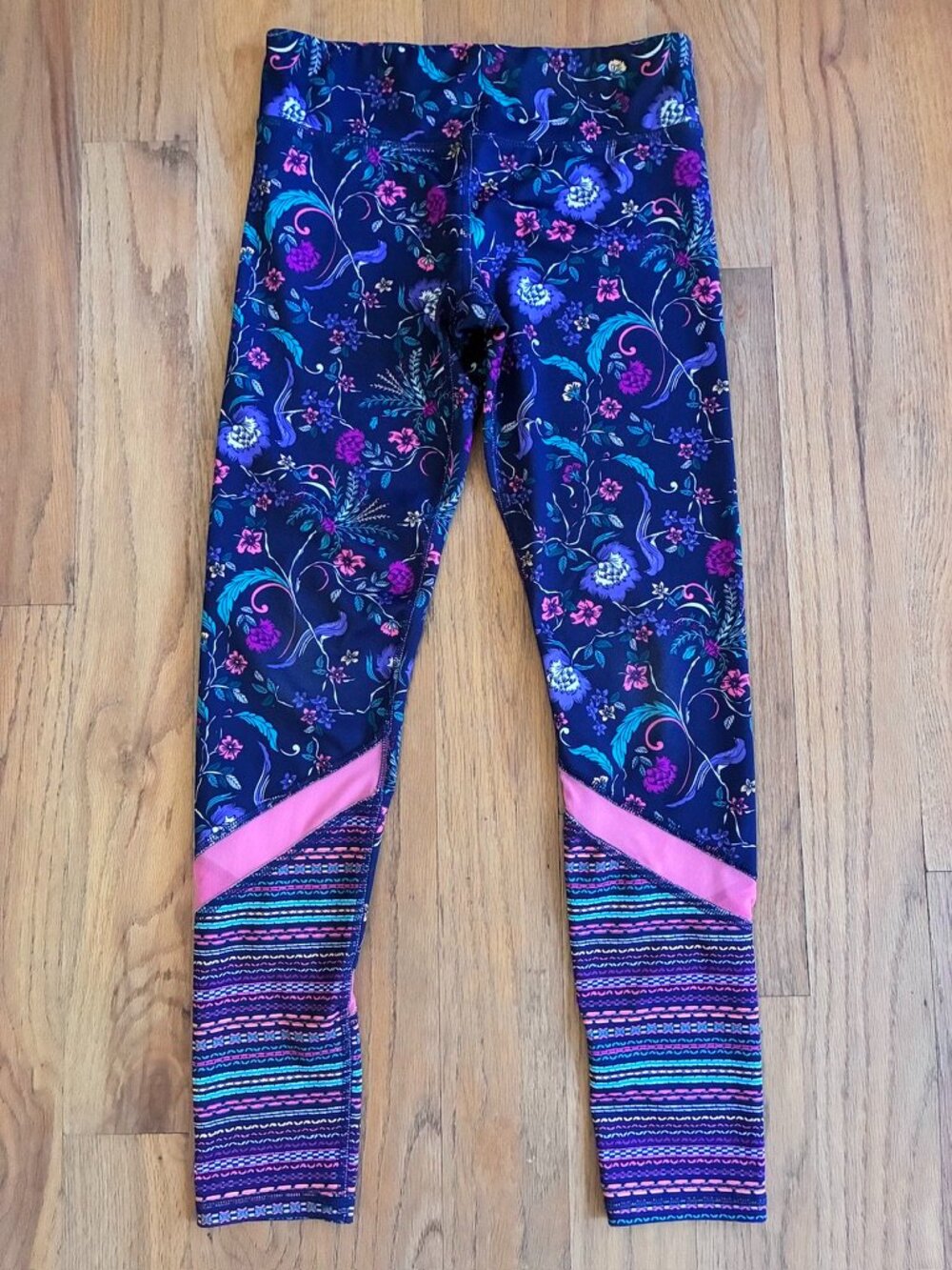 Old Navy Active Girls Floral Stripe Go-Dry Leggings Large 10-12